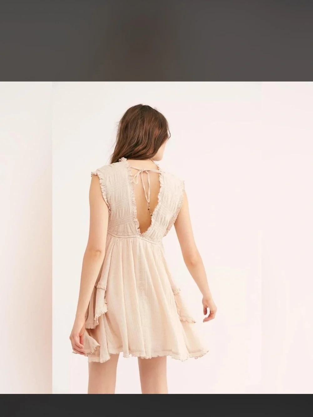 FREE PEOPLE Antoinette Plunge Neck Tiered Dress In Pebble S SMALL